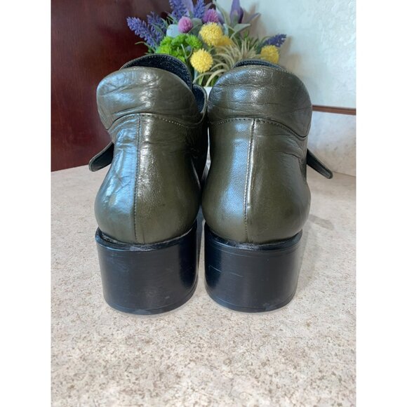 Sesto Senso Vintage Italian Leather Monk Strap Shoes Olive Green Block Heel EU 4 - Picture 4 of 7